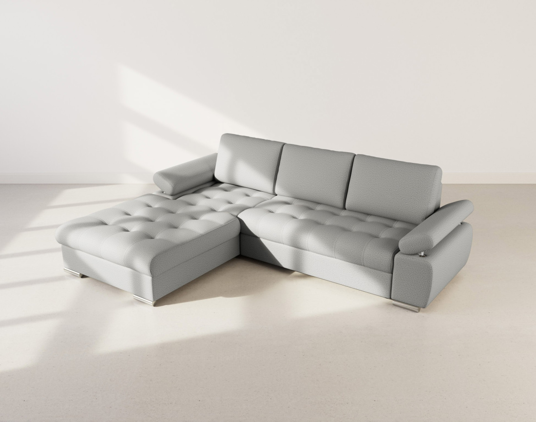 Canapé d'angle gauche 4 places convertible avec coffre en tissu texturé Bianca