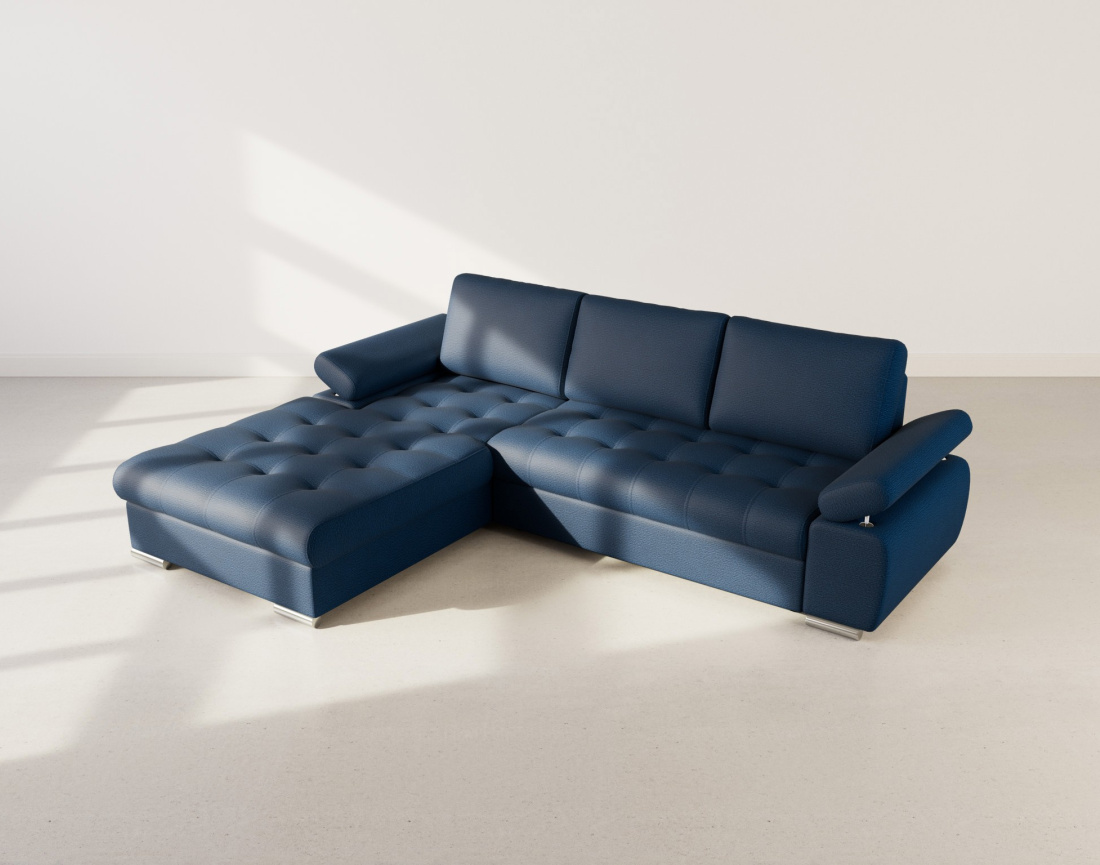 Canapé d'angle gauche 4 places convertible avec coffre en tissu texturé Bianca