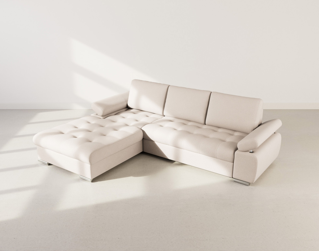 Canapé d'angle gauche 4 places convertible avec coffre en tissu texturé Bianca