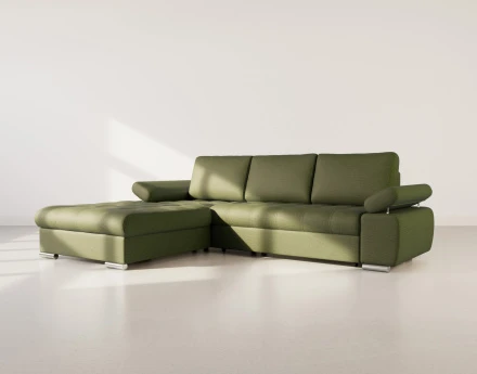 Canapé d'angle gauche 4 places convertible avec coffre en tissu texturé Bianca