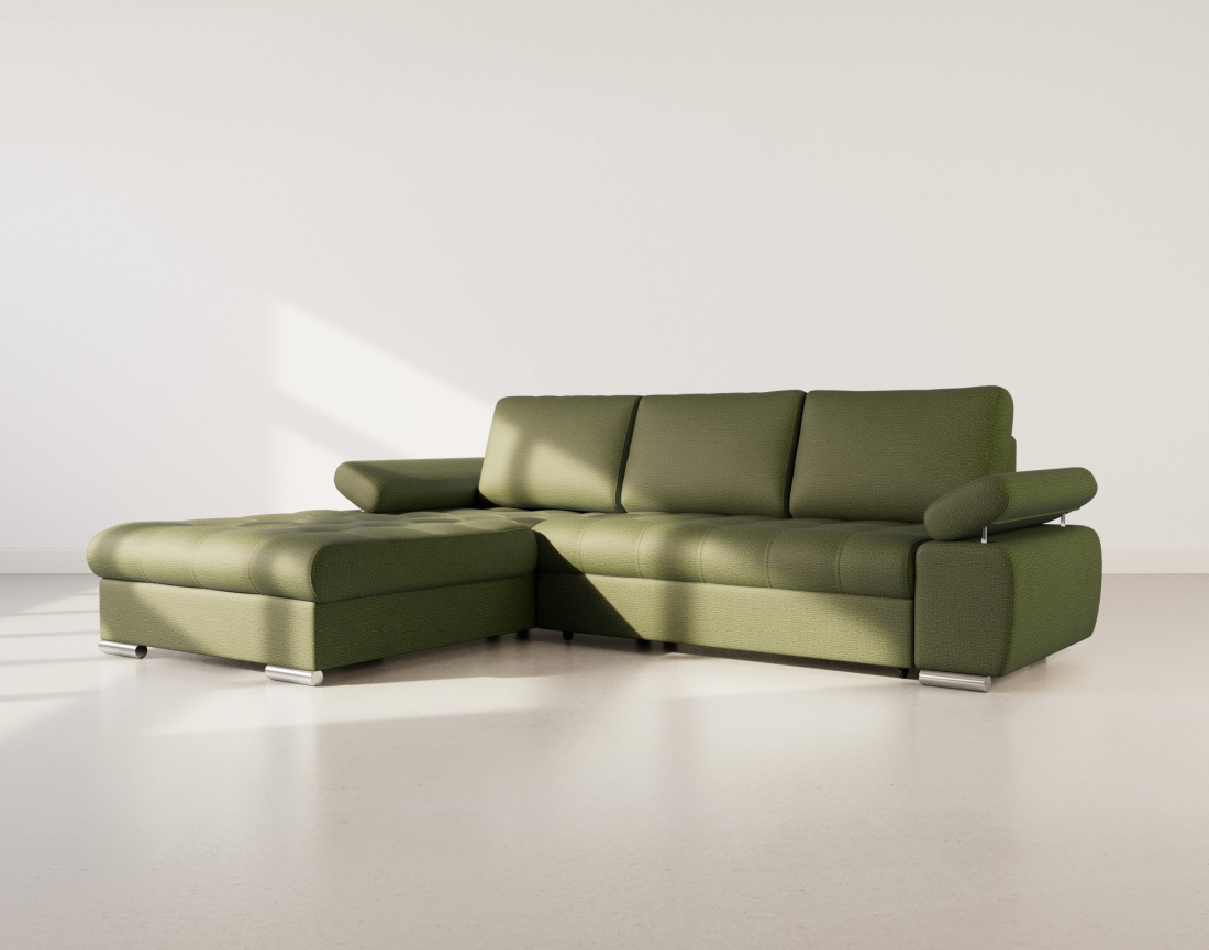 Canapé d'angle gauche 4 places convertible avec coffre en tissu texturé Bianca