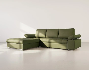 Canapé d'angle gauche 4 places convertible avec coffre en tissu texturé Bianca