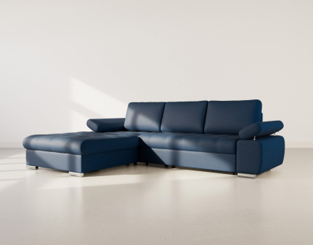 Canapé d'angle gauche 4 places convertible avec coffre en tissu texturé Bianca