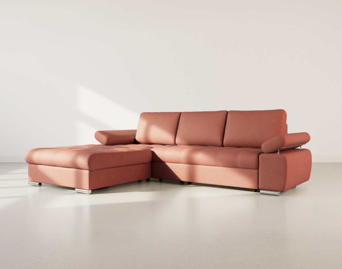 Canapé d'angle gauche 4 places convertible avec coffre en tissu texturé Bianca