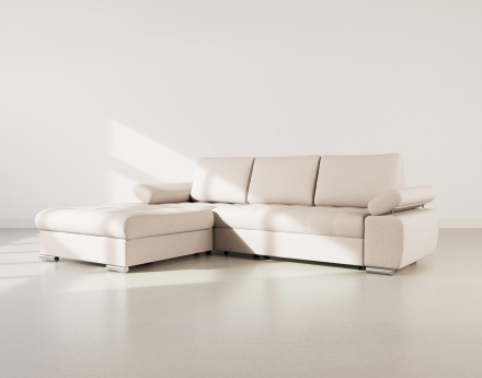 Canapé d'angle gauche 4 places convertible avec coffre en tissu texturé Bianca