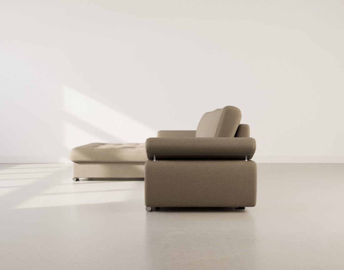 Canapé d'angle gauche 4 places convertible avec coffre en tissu texturé Bianca