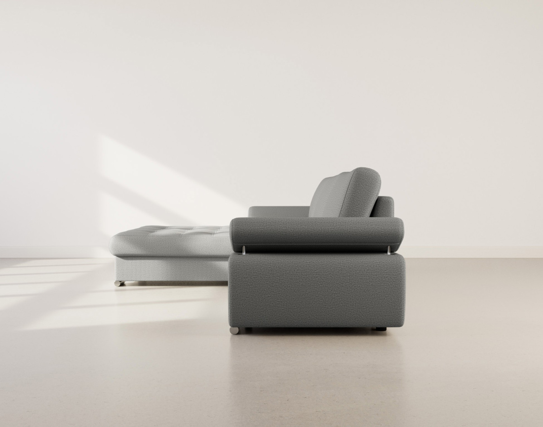 Canapé d'angle gauche 4 places convertible avec coffre en tissu texturé Bianca