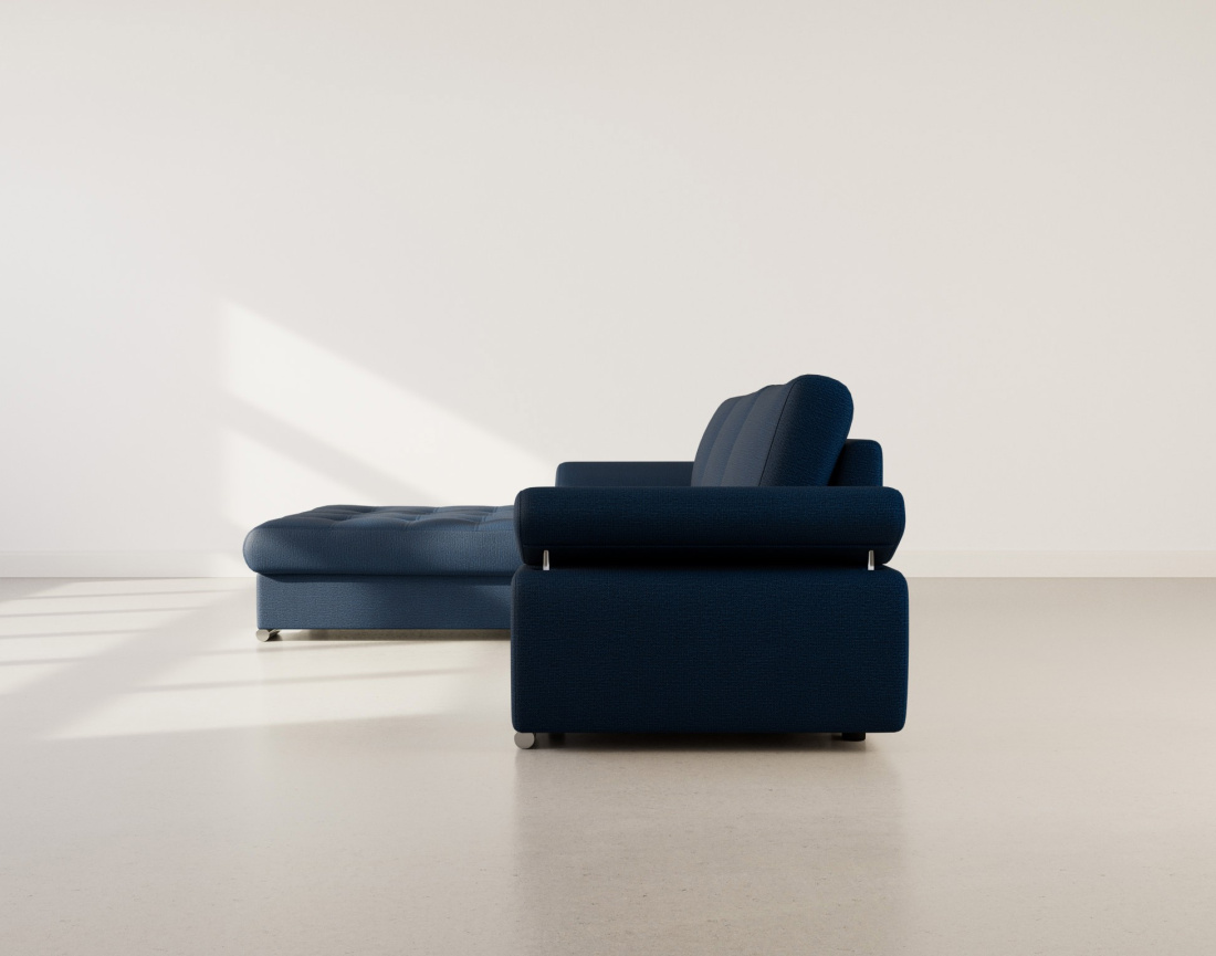 Canapé d'angle gauche 4 places convertible avec coffre en tissu texturé Bianca