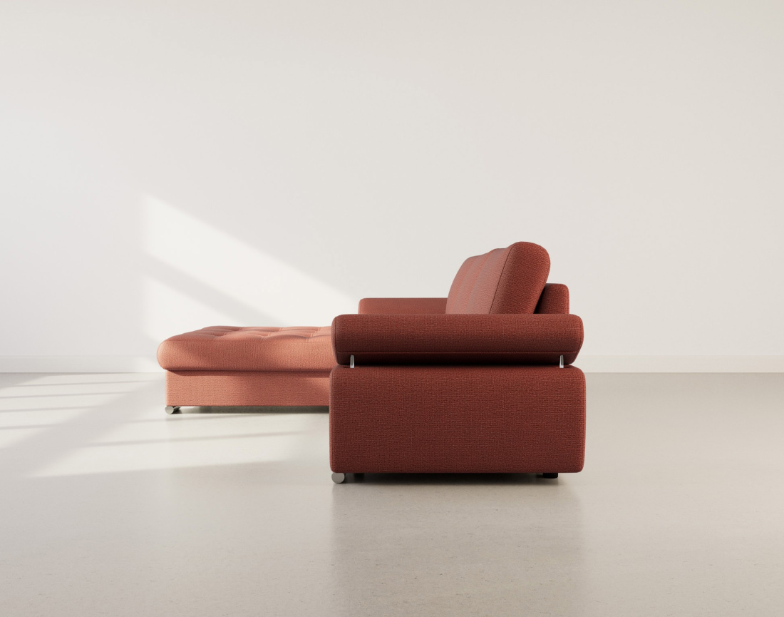 Canapé d'angle gauche 4 places convertible avec coffre en tissu texturé Bianca