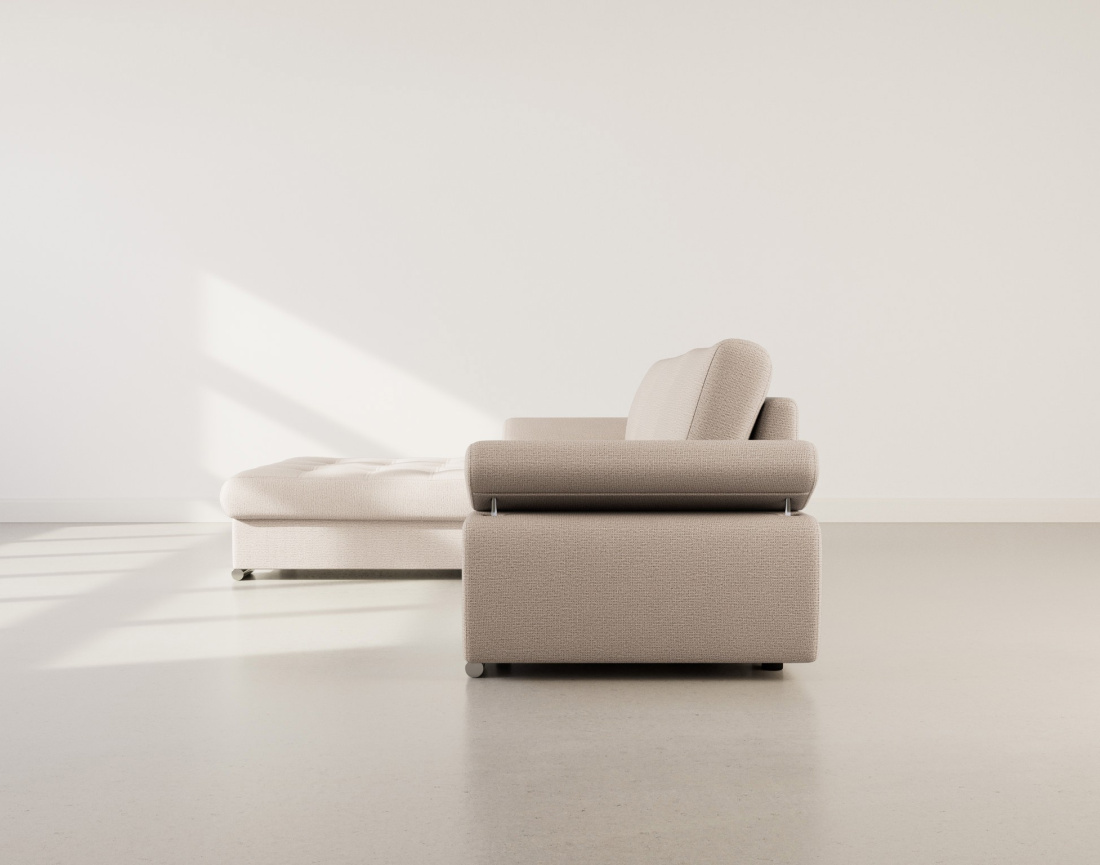 Canapé d'angle gauche 4 places convertible avec coffre en tissu texturé Bianca