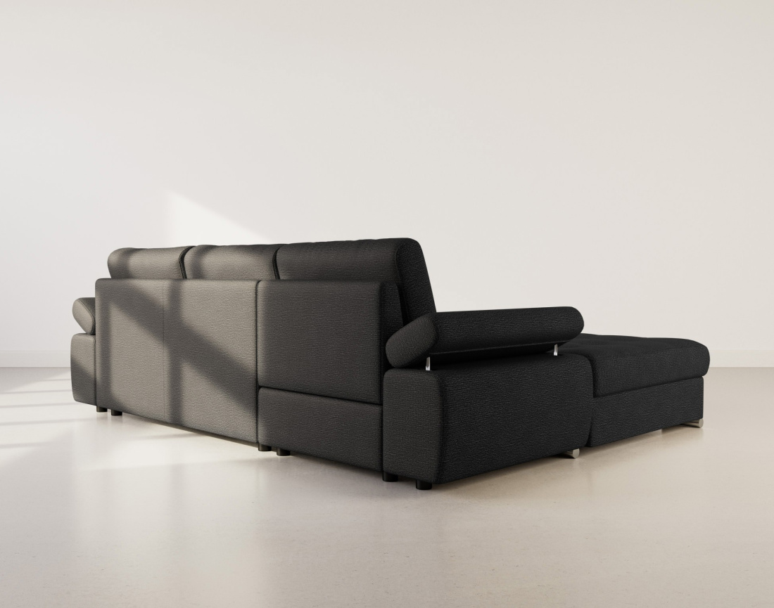 Canapé d'angle gauche 4 places convertible avec coffre en tissu texturé Bianca