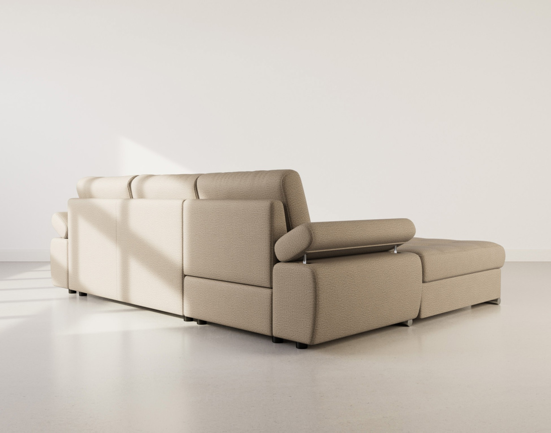 Canapé d'angle gauche 4 places convertible avec coffre en tissu texturé Bianca