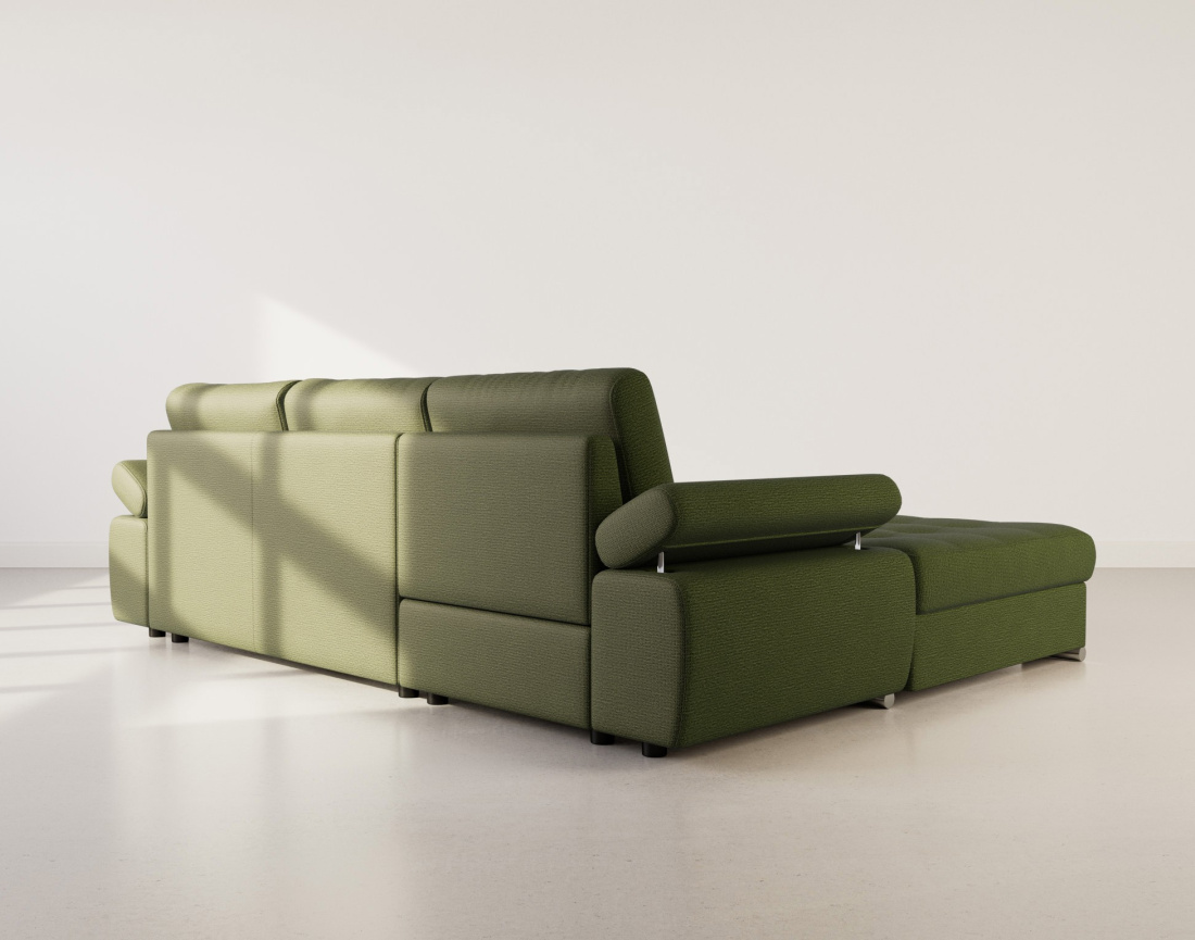 Canapé d'angle gauche 4 places convertible avec coffre en tissu texturé Bianca