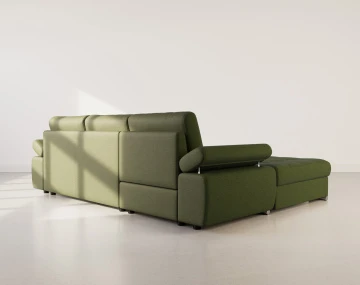 Canapé d'angle gauche 4 places convertible avec coffre en tissu texturé Bianca