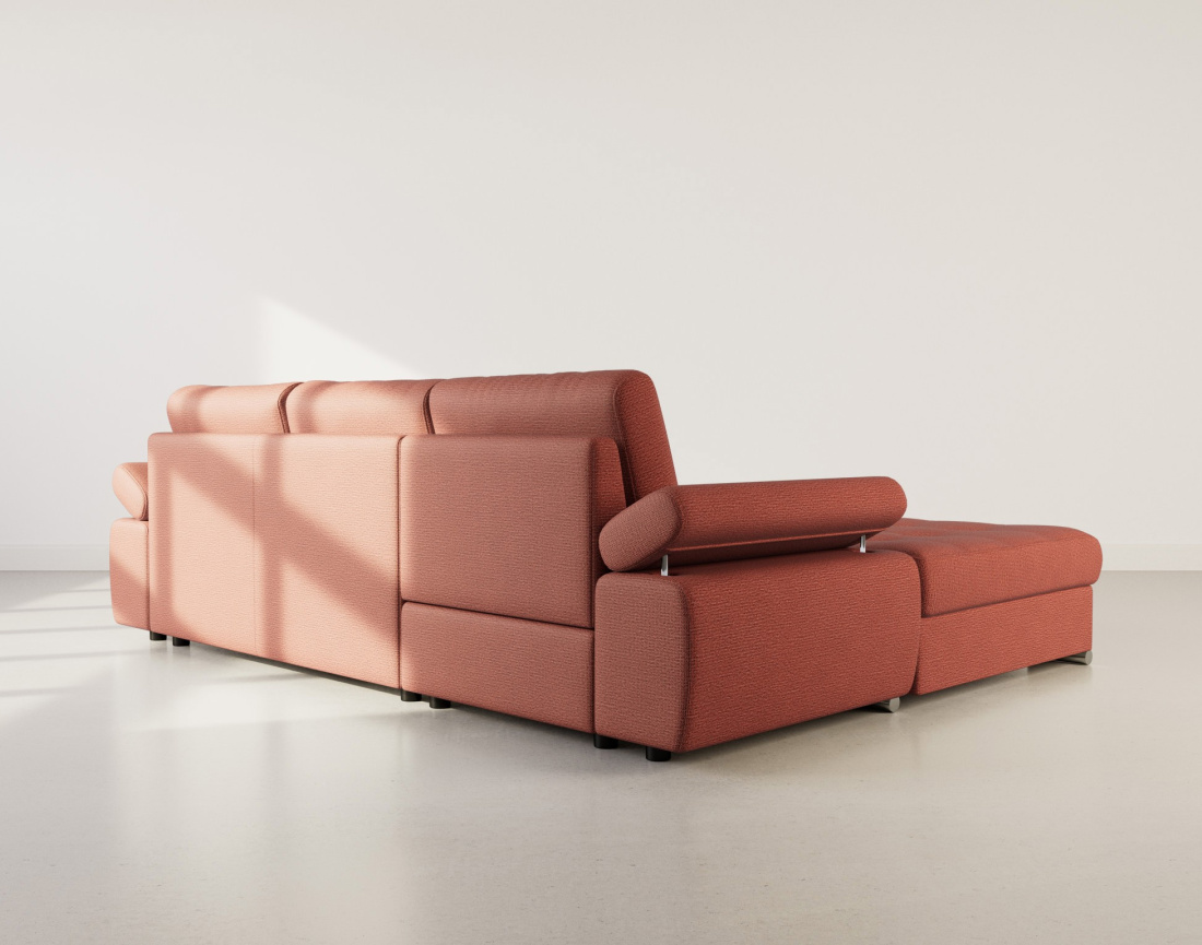 Canapé d'angle gauche 4 places convertible avec coffre en tissu texturé Bianca