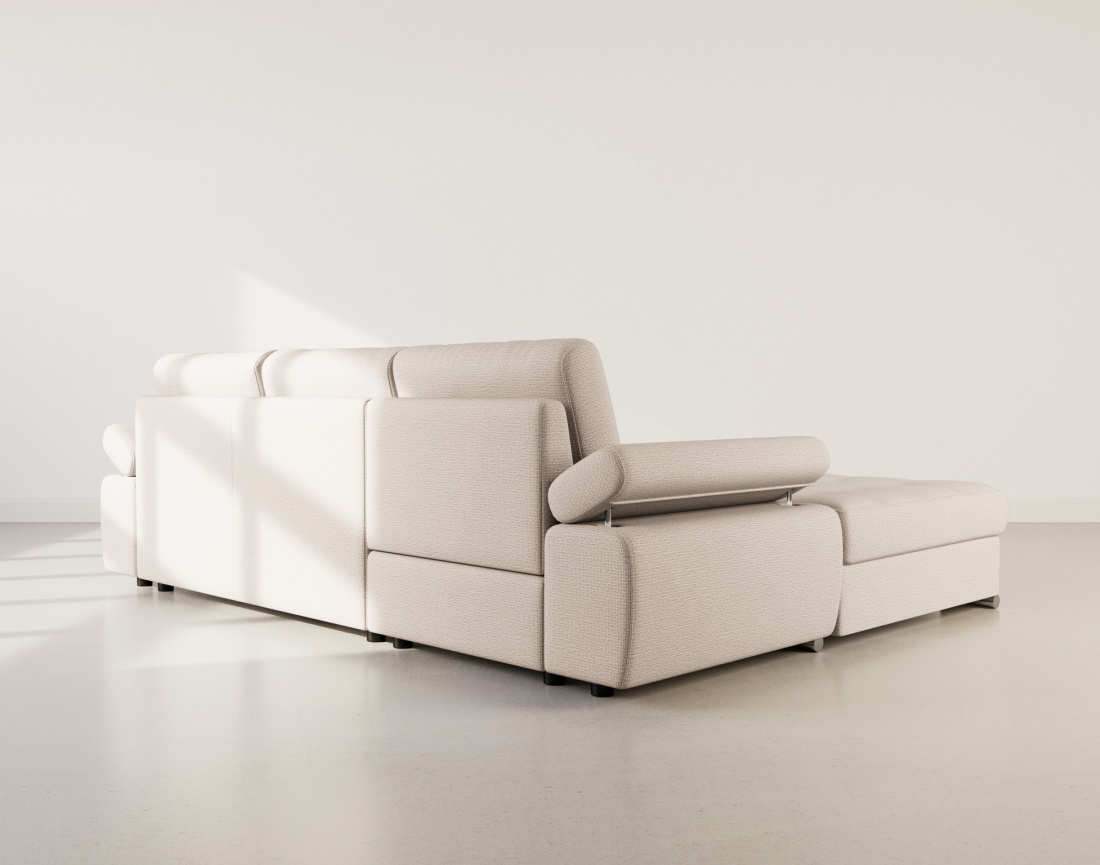 Canapé d'angle gauche 4 places convertible avec coffre en tissu texturé Bianca