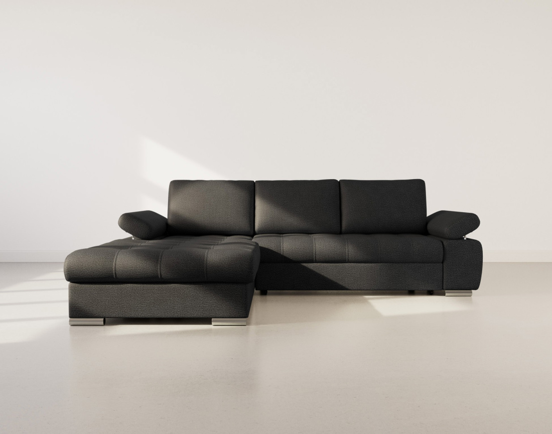 Canapé d'angle gauche 4 places convertible avec coffre en tissu texturé Bianca