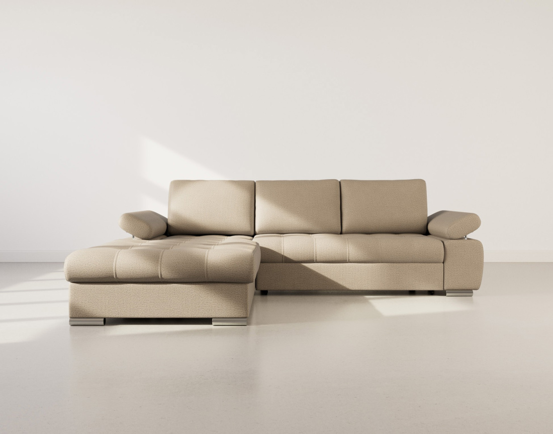 Canapé d'angle gauche 4 places convertible avec coffre en tissu texturé Bianca