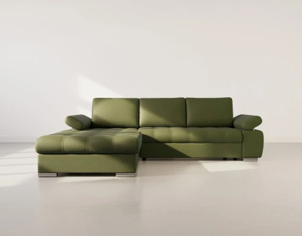 Canapé d'angle gauche 4 places convertible avec coffre en tissu texturé Bianca