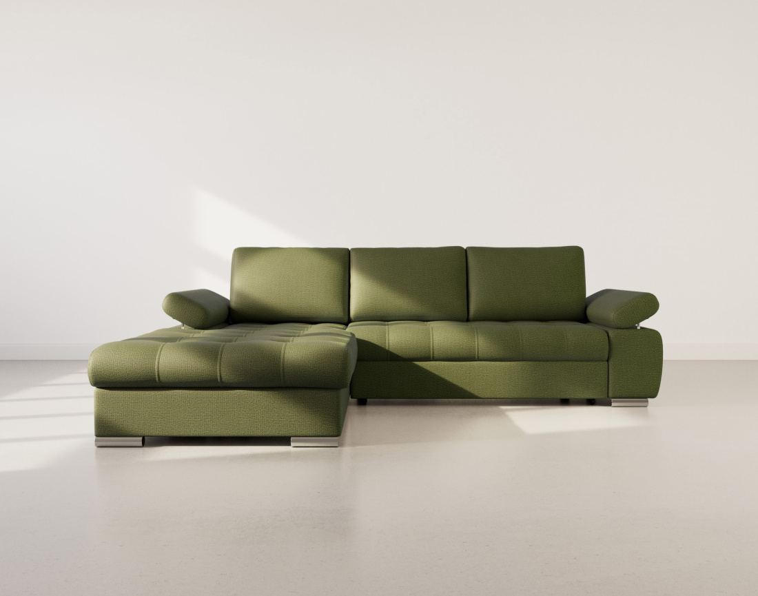 Canapé d'angle gauche 4 places convertible avec coffre en tissu texturé Bianca