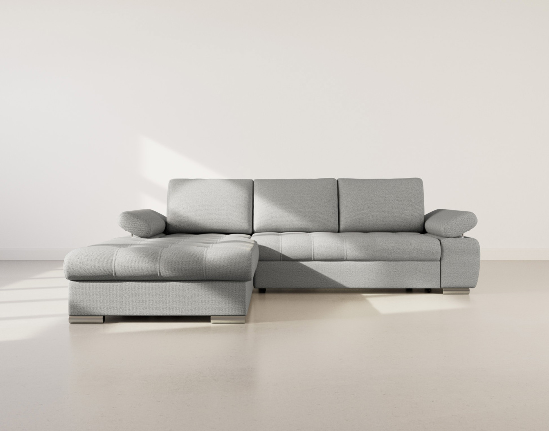 Canapé d'angle gauche 4 places convertible avec coffre en tissu texturé Bianca