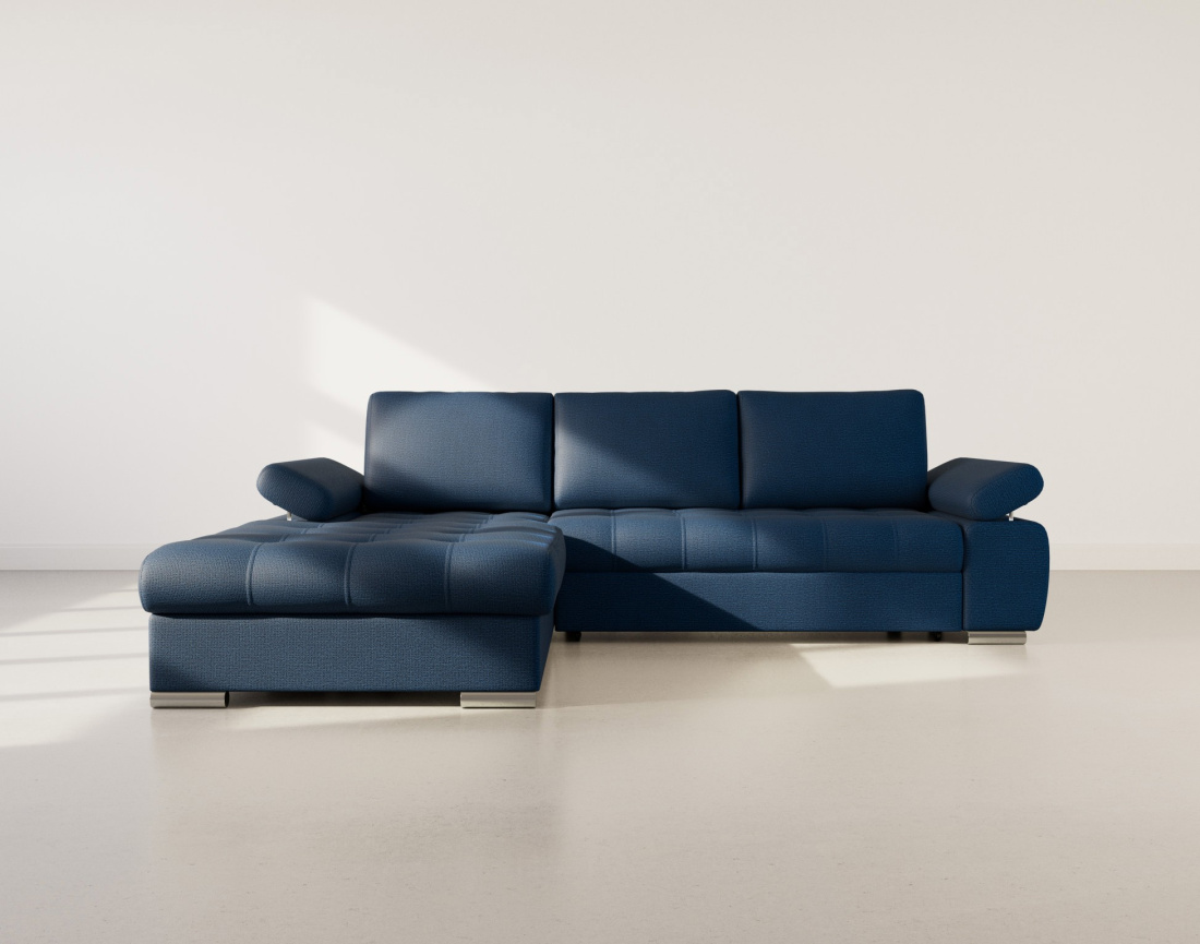 Canapé d'angle gauche 4 places convertible avec coffre en tissu texturé Bianca