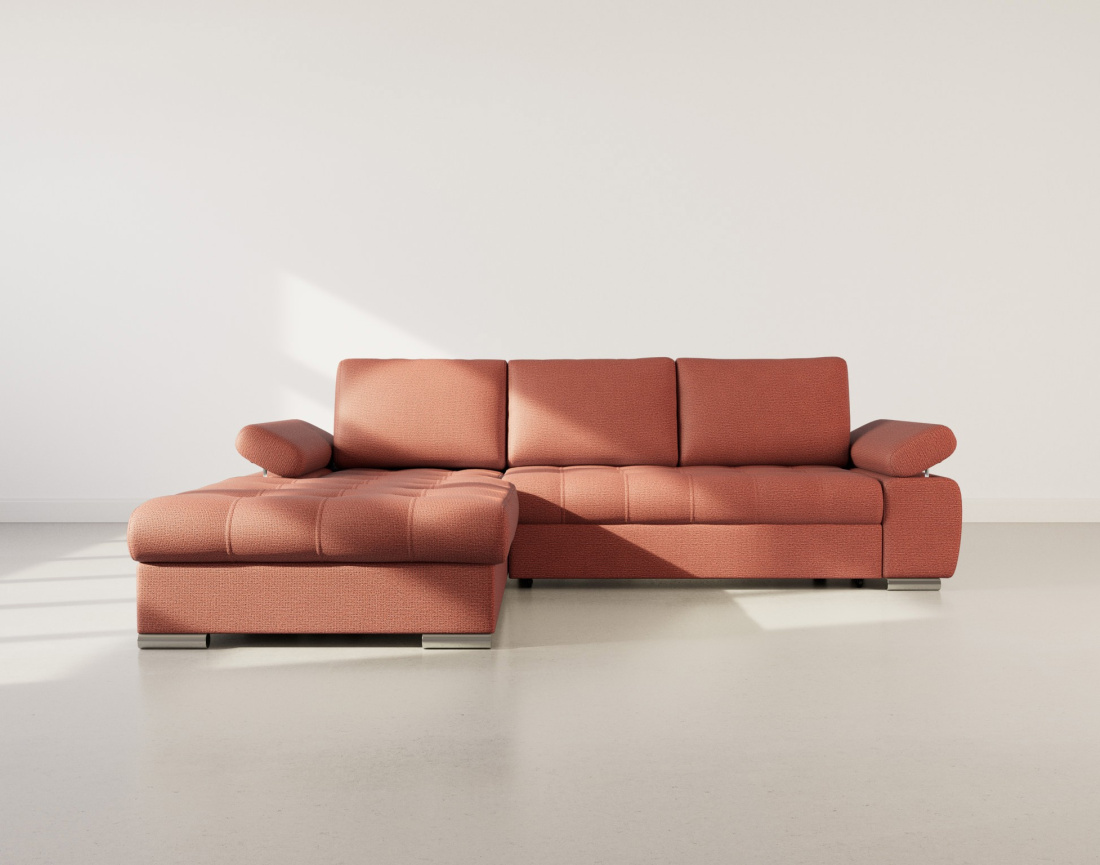 Canapé d'angle gauche 4 places convertible avec coffre en tissu texturé Bianca