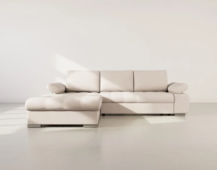 Canapé d'angle gauche 4 places convertible avec coffre en tissu texturé Bianca