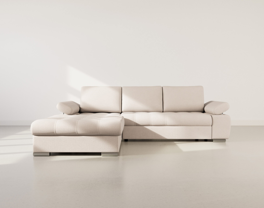 Canapé d'angle gauche 4 places convertible avec coffre en tissu texturé Bianca