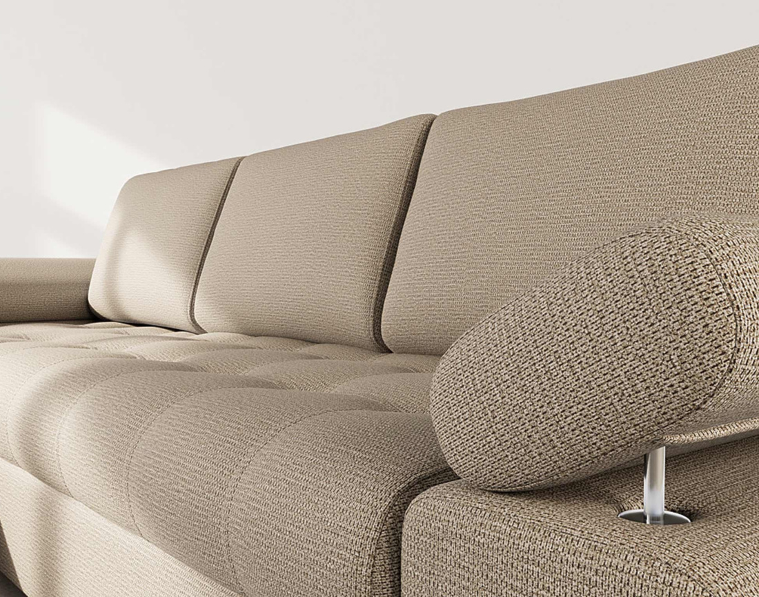 Canapé d'angle gauche 4 places convertible avec coffre en tissu texturé Bianca