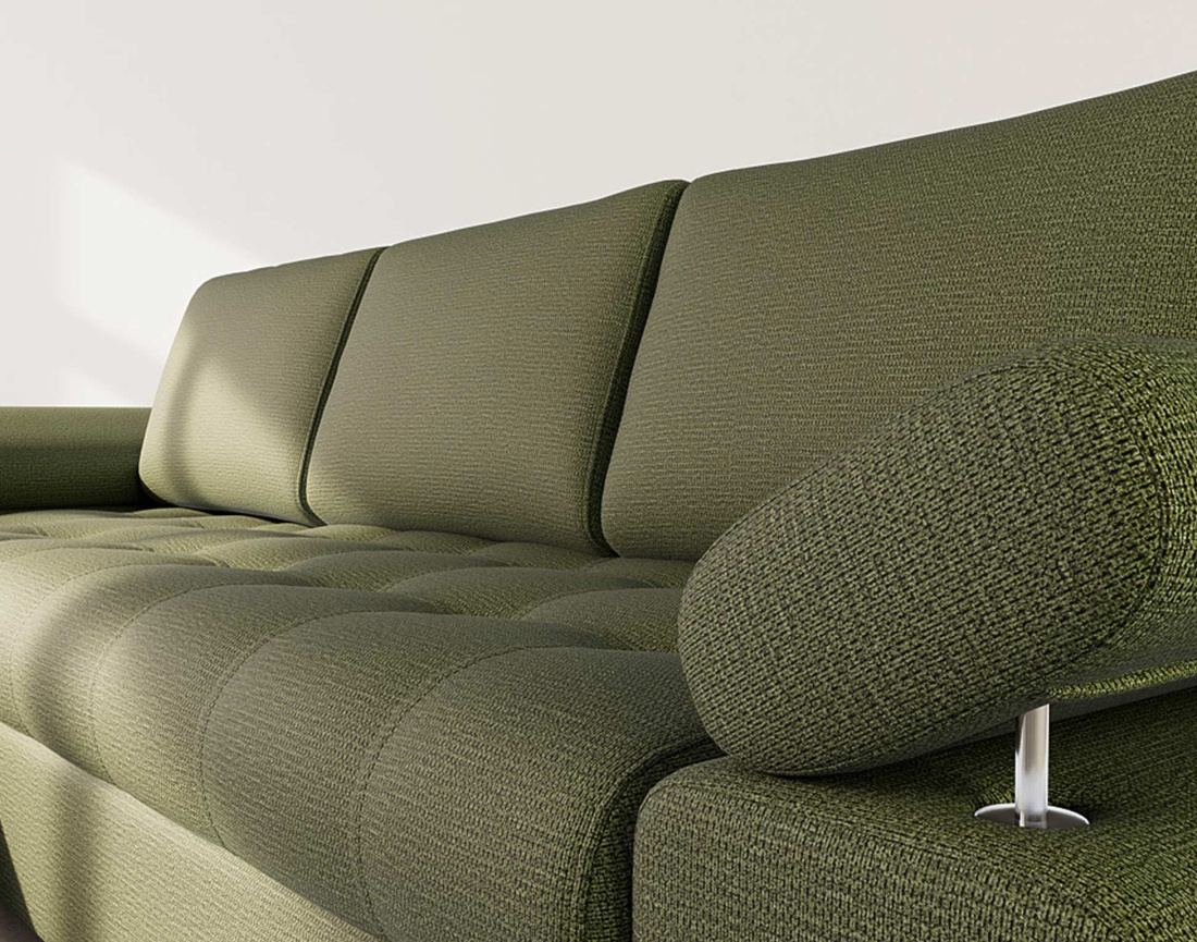 Canapé d'angle gauche 4 places convertible avec coffre en tissu texturé Bianca