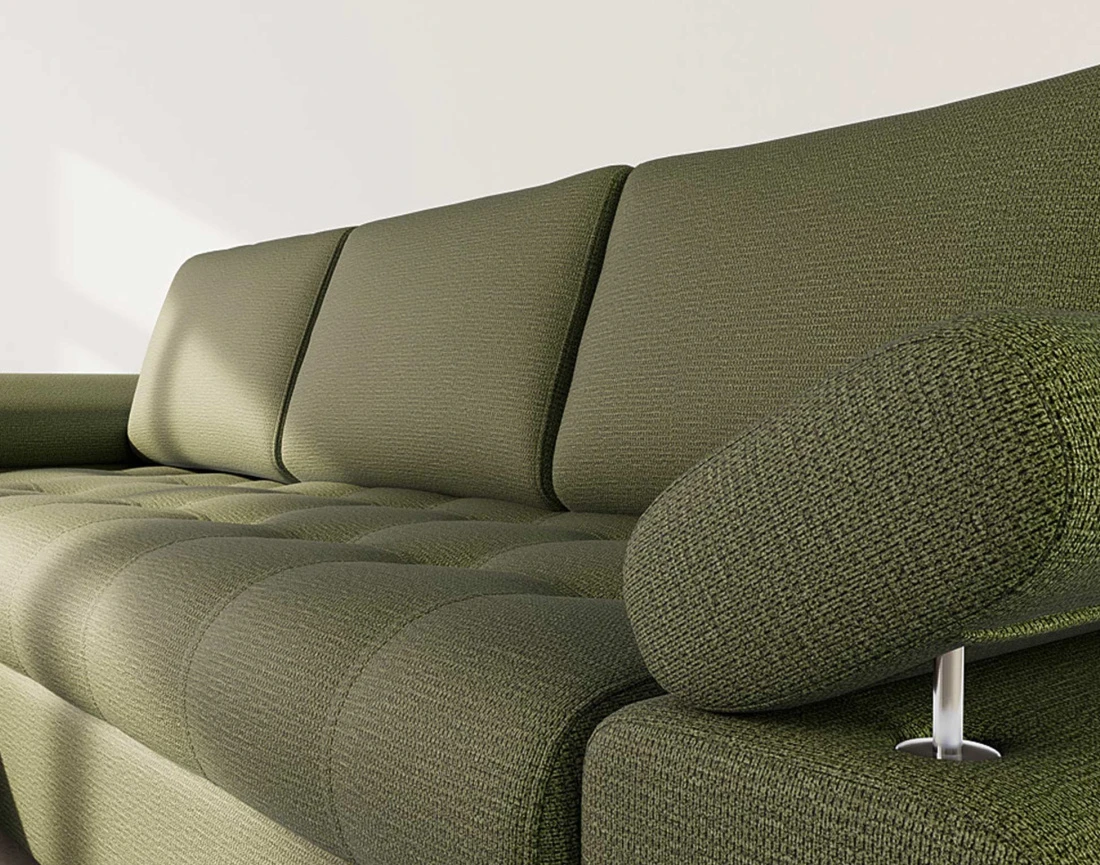 Canapé d'angle gauche 4 places convertible avec coffre en tissu texturé Bianca