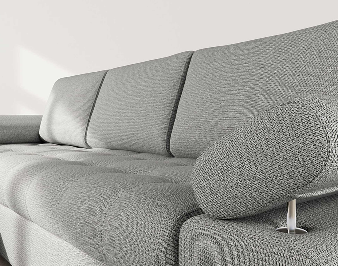 Canapé d'angle gauche 4 places convertible avec coffre en tissu texturé Bianca