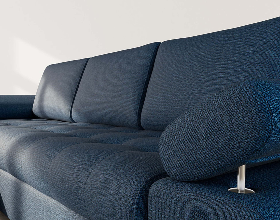 Canapé d'angle gauche 4 places convertible avec coffre en tissu texturé Bianca