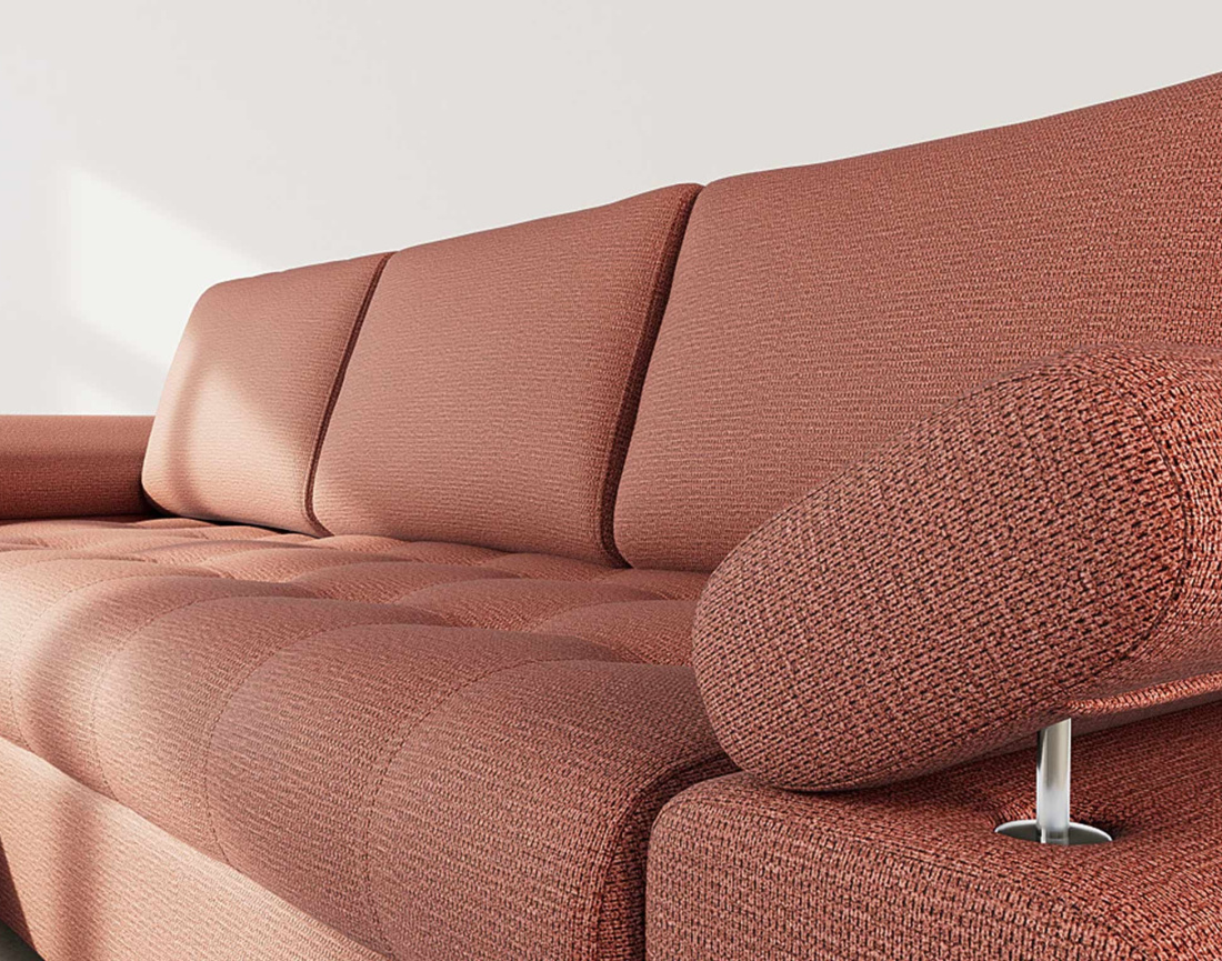 Canapé d'angle gauche 4 places convertible avec coffre en tissu texturé Bianca