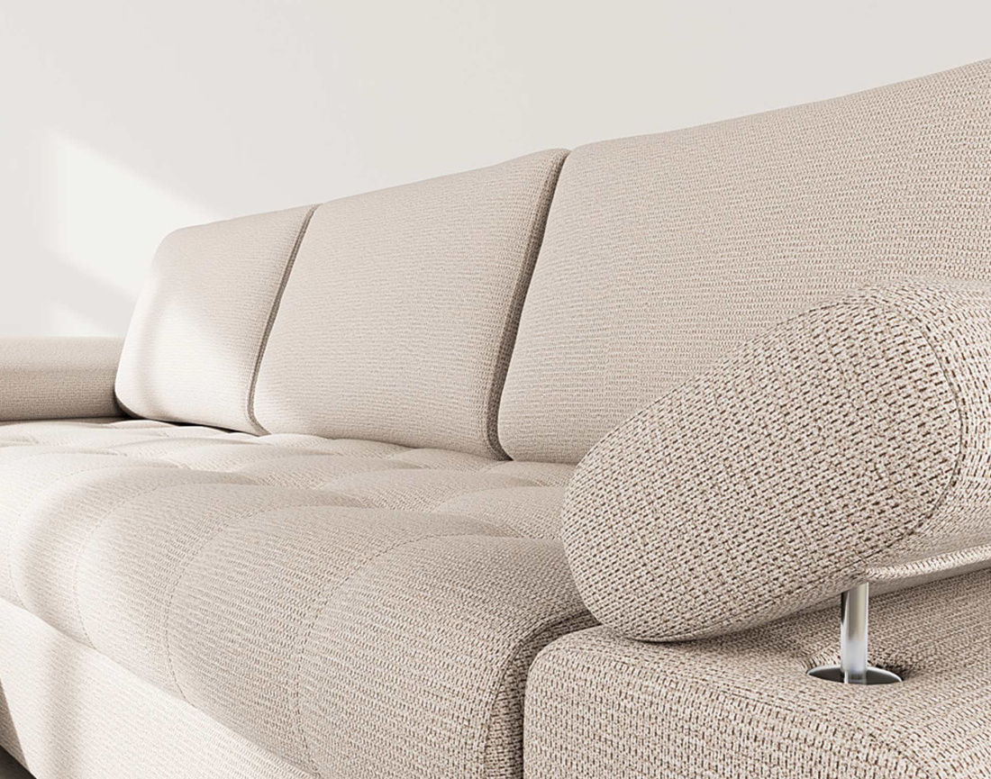 Canapé d'angle gauche 4 places convertible avec coffre en tissu texturé Bianca