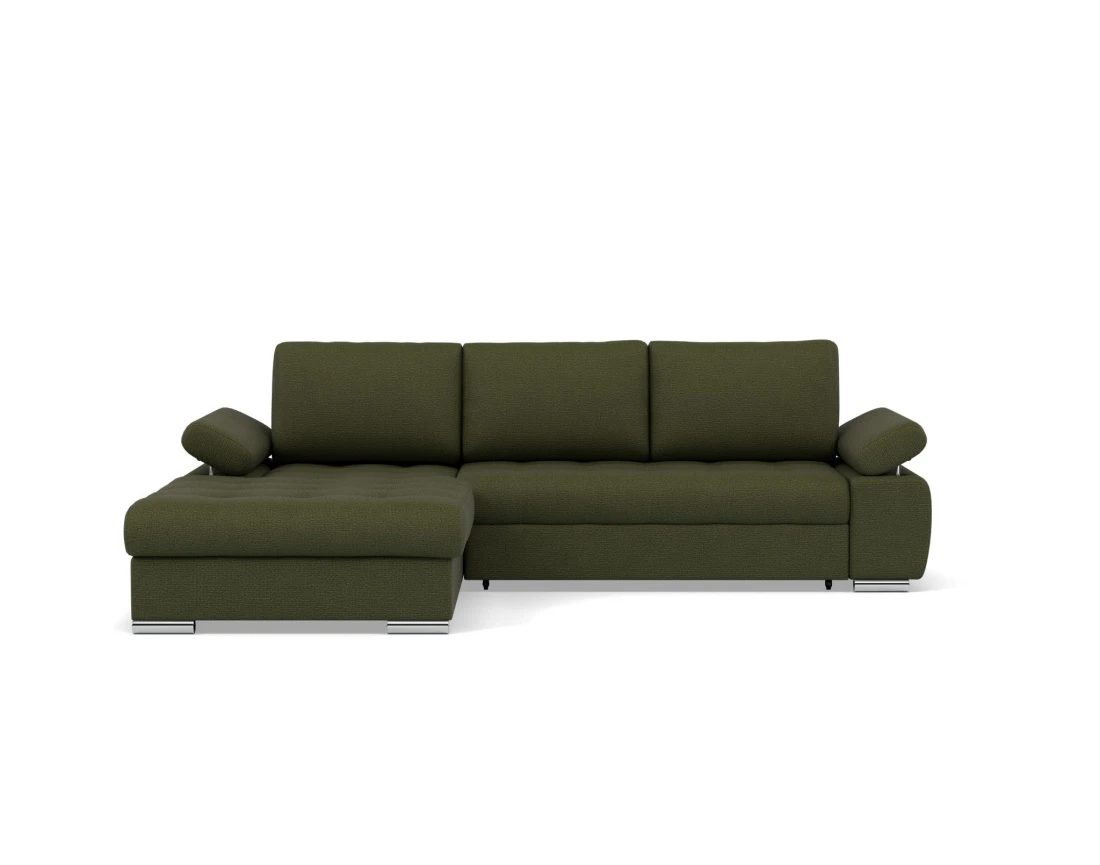 Canapé d'angle gauche 4 places convertible avec coffre en tissu texturé Bianca