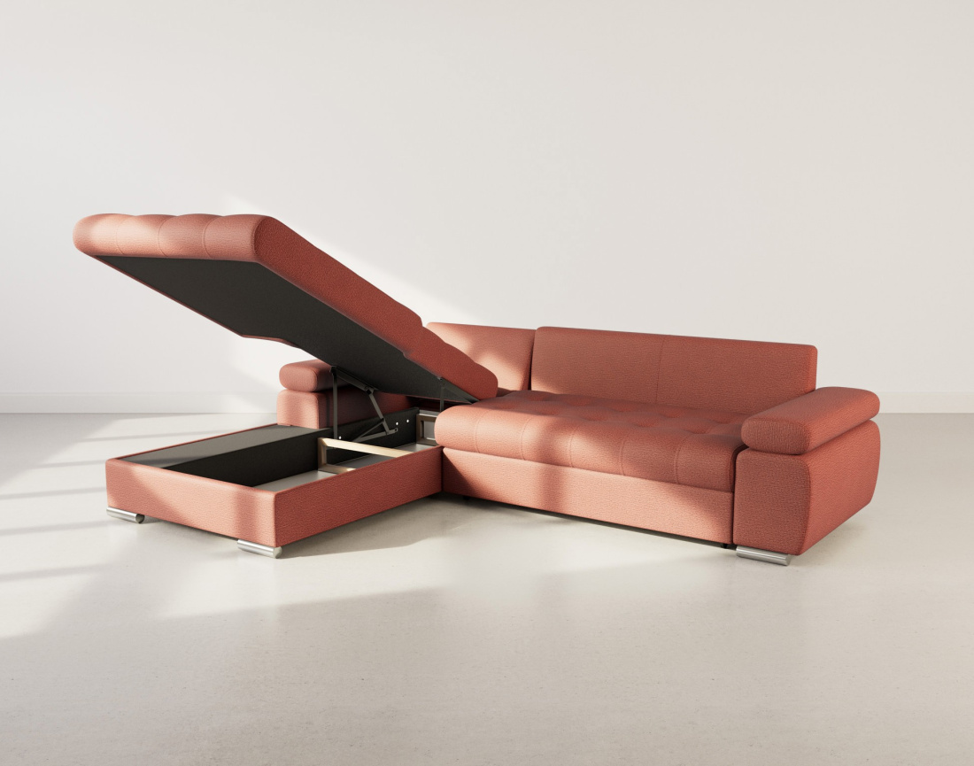 Canapé d'angle gauche 4 places convertible avec coffre en tissu texturé Bianca