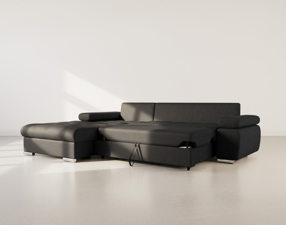 Canapé d'angle gauche 4 places convertible avec coffre en tissu texturé Bianca