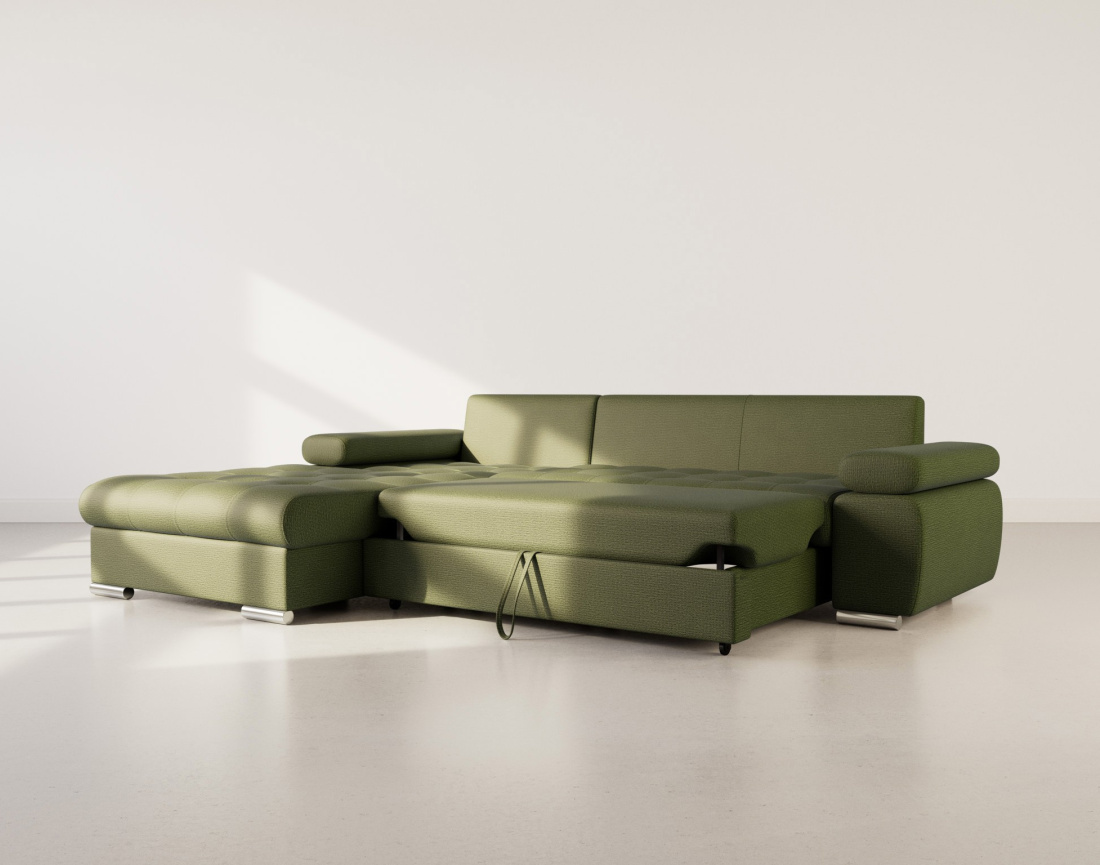 Canapé d'angle gauche 4 places convertible avec coffre en tissu texturé Bianca