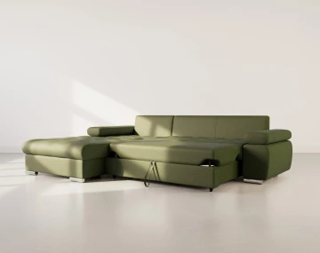 Canapé d'angle gauche 4 places convertible avec coffre en tissu texturé Bianca