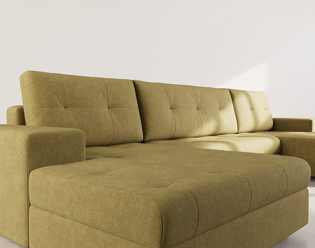 Canapé panoramique en U 7 places convertible avec coffre en velours texturé Bastian