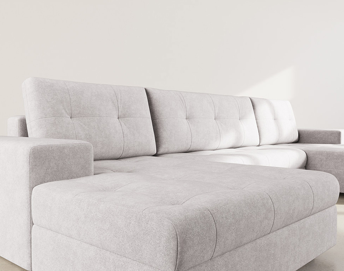 Canapé panoramique en U 7 places convertible avec coffre en velours texturé Bastian