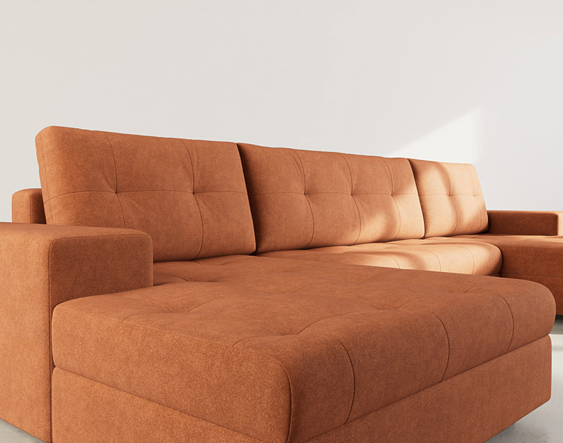 Canapé panoramique en U 7 places convertible avec coffre en velours texturé Bastian