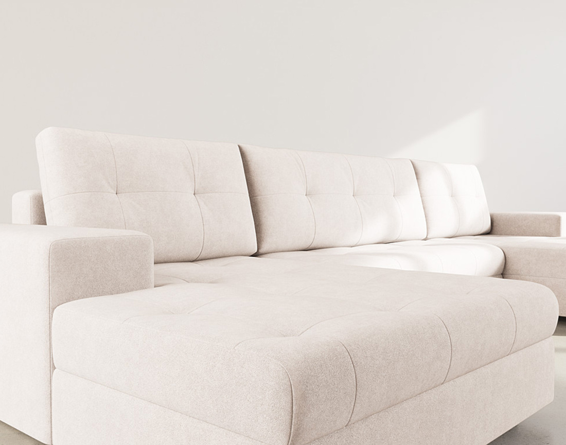 Canapé panoramique en U 7 places convertible avec coffre en velours texturé Bastian