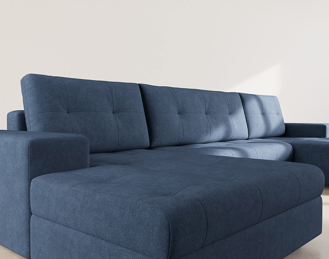 Canapé panoramique en U 7 places convertible avec coffre en velours texturé Bastian
