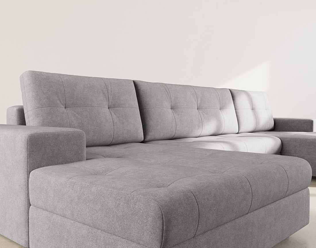 Canapé panoramique en U 7 places convertible avec coffre en velours texturé Bastian