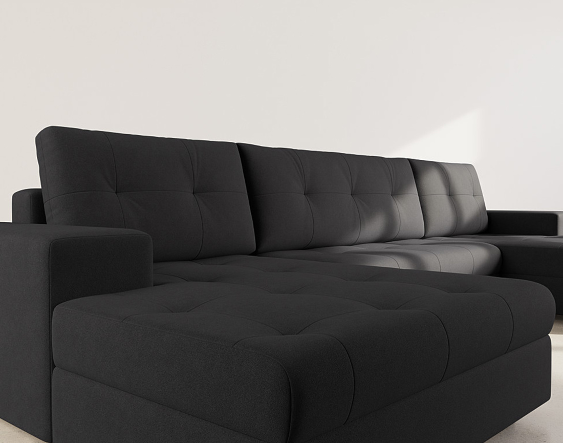 Canapé panoramique en U 7 places convertible avec coffre en velours texturé Bastian