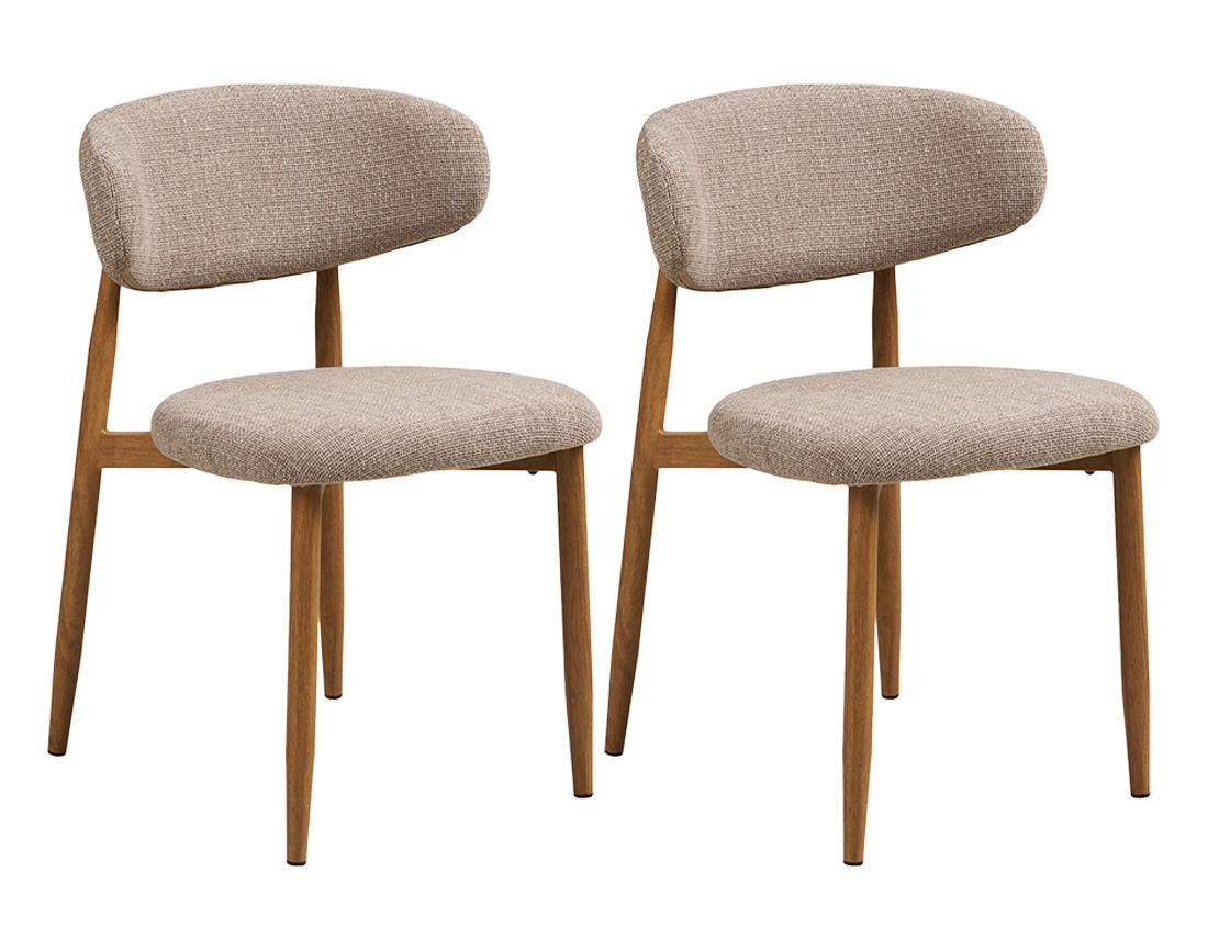 Lot de 2 chaises en tissu texturé pieds en acier effet bois Eddie