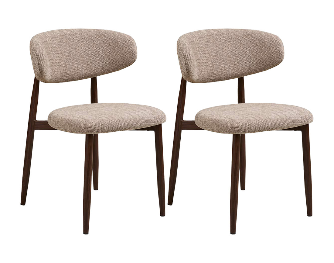 Lot de 2 chaises en tissu texturé pieds en acier effet bois Eddie